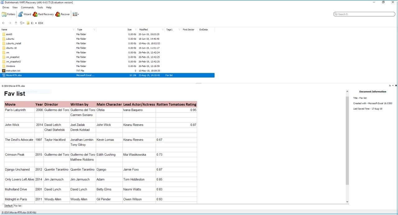 VMFS Recovery - preview files content from recovered vmdk file.